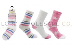 Ladies Stripes & Stars Cosy Socks 4 x 3 Pair Packs by Snuggle Toes