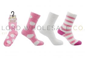 Ladies Spots & Stripes Cosy Socks 4 x 3 Pair Packs by Snuggle Toes