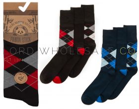 Mens Assorted Argyle Non Elastic Bamboo Socks by Pandastick 12 x 3 Pairs