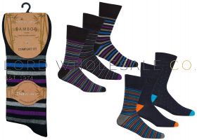 Mens Assorted Stripe Design Bamboo Non Elastic Socks by Pandastick 12 x 3 Pair Packs