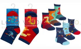 Baby Boys Cotton Rich Dragon Design Socks 12 x 3 Pair Packs