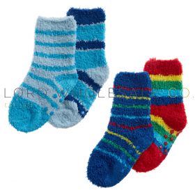 Baby Boys 2PK Stripe Cosy Socks With Grippers 12 x 2 Pair Packs by Tick Tock