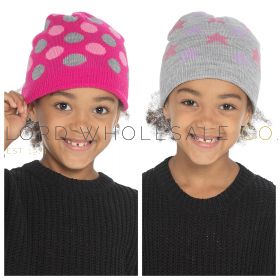 Girls Spot and Star Beanie Hats by Bertie & Bo 12 Pieces