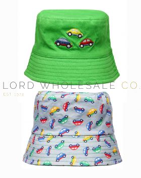 08-GL1090-Baby Boys Reversible Car Embroidered Bucket Hat by Snuggle Shop 6 Pieces