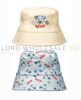 08-GL1091-Baby Boys Reversible Dog Embroidered Bucket Hat by Snuggle Shop 6 Pieces
