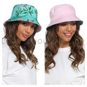 Ladies Flamingo Printed Reversible Bucket Hat by Foxbury 6 Pieces
