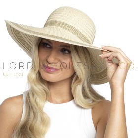 Ladies Wide Brim Straw Hat With Metallic Gold Trim by Foxbury 6 Pieces