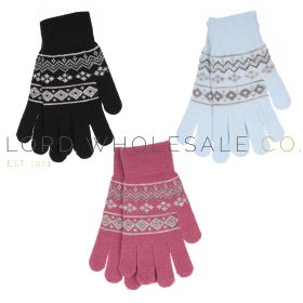 Ladies Assorted Fairisle Gloves by Foxbury 12 Pieces