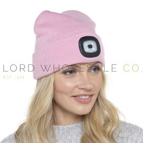 Ladies Pink LED Beanie Hat By Stormridge 12 Pieces