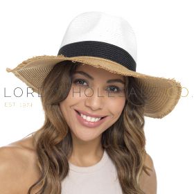 Ladies White & Brown Crushable Fedora Hat with Black Trim by Foxbury 6 Pieces