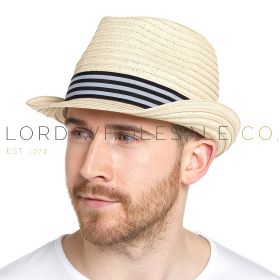 Men's Cream Trilby Straw Hat with Striped Trim by Tom Franks 6 Pieces