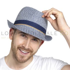 Men's Blue Trilby Straw Hat with Contrast Trim by Tom Franks 6 Pieces