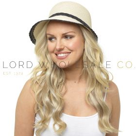 Ladies Cream Cloche Hat with Black Trim By Foxbury 12 Pieces