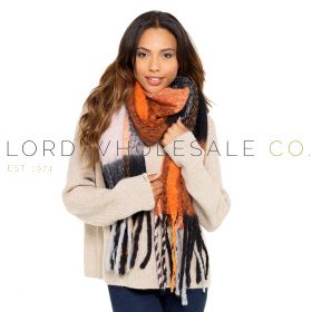 Ladies Orange & Black Check Chunky Scarf by Foxbury 6 Pieces