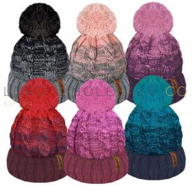 Ladies Cable Bleed Stripe Hat with Pom Pom & Thermal Insulation by Rock Jock 12 Pieces