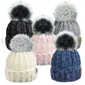 HAI407 Chenille Hats With Fur Lining