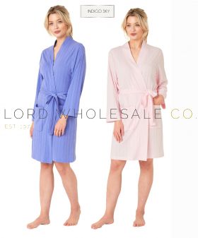 Ladies Soft Rib Kimono Wrap Robe by Indigo Sky