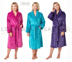 CLEARANCE Ladies Ripple Trim Fleece Robe With Pockets by Indigo Sky 1 Piece