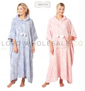 07-IN38312-Ladies Hooded Animal Coral Fleece Supersoft Longline Poncho by Indigo Sky