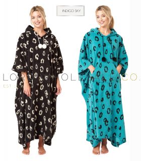 Ladies Oversized Hooded Animal Print Supersoft Longline Poncho by Indigo Sky