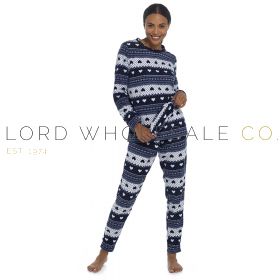 Ladies Navy Fairisle Micro Fleece Pyjamas With Eyemask by Follow That Dream 6 Pieces