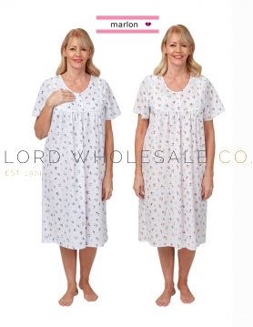 Poly Cotton Penny Floral Short Sleeve Nightdress MN11 by Marlon