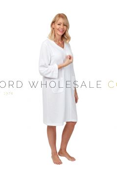 CLEARANCE Ladies Belle White Waffle Zip Robe With Pockets by Marlon