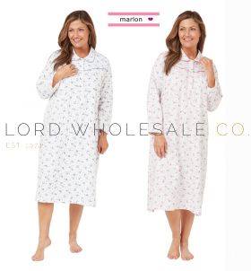Ladies 100% Cotton Floral Wincey Long Sleeve Nightdress by Marlon