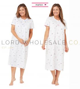 Ladies 100% Cotton Jersey Spot Leaf Short Sleeve Nightdress by Marlon
