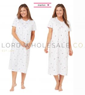 Ladies 100% Cotton Jersey Spot Leaf Short Sleeve Nightdress by Marlon