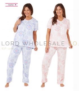07-MA40939A-Ladies 100% Cotton Jersey Geo Print Pyjamas by Marlon