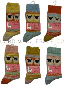 Ladies Alpaca Wool Blend Sheep Socks by Feathers & Fluff 6 Pairs
