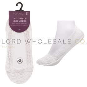 White Invisible Cotton Rich Lace Liner Footsies by Foxbury 12 Pairs