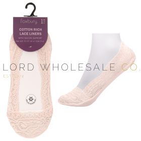 Pink Invisible Cotton Rich Lace Liner Footsies by Foxbury 12 Pairs