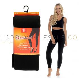 Ladies Black Velvet Plush Thermal Leggings by Heatguard 4 Pieces