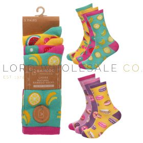 Ladies 3pk Bamboo Novelty Design Socks by Bamboo Threads 4 x 3 Pair Pack