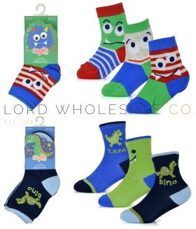 Baby Boys Monster/Dino Design Socks 12 x 3 Pair Packs