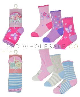 Baby Girls Butterfly/Animal Design Socks 12 x 3 Pair Packs