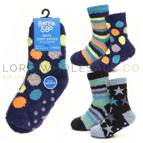 Boys 2 Pack Spot & Stars Cosy Socks With Grippers by Bertie & Bo