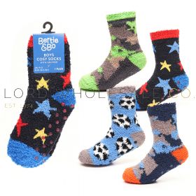 Boys 1pr Cosy Socks with Grippers by Bertie & Bo 12 Pairs