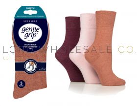 12-SOLRD41G3-DIABETIC Ladies Terracotta/Lavender Cream/Burgundy Gentle Grip Socks by Sock Shop
