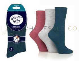 12-SOLRD42G3-DIABETIC Ladies Coral/Cloud Grey/Teal Gentle Grip Socks by Sock Shop