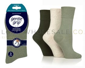 DIABETIC Ladies Khaki/Forest Green/Cream Gentle Grip Socks by Sock Shop