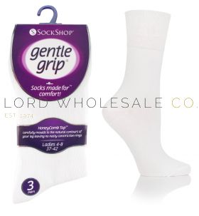 Ladies Plain White Gentle Grip Socks by Sock Shop