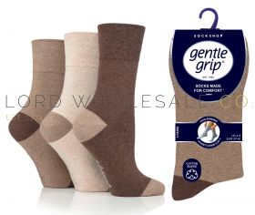 Ladies Seclude Brown/Neutral Coloured Heel & Toe Gentle Grip Socks by Sock Shop 3 Pair Pack