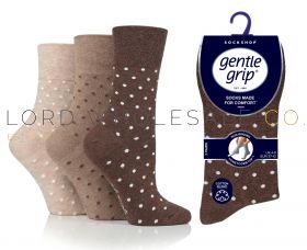 Ladies Brown/Neutral Digital Dots Gentle Grip Socks by Sock Shop 3 Pair Pack