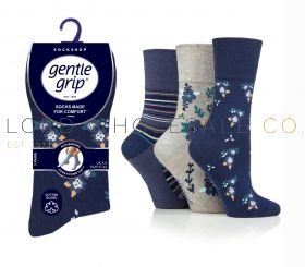 Ladies Floral Haven Gentle Grip Socks by Sock Shop 3 Pair Pack