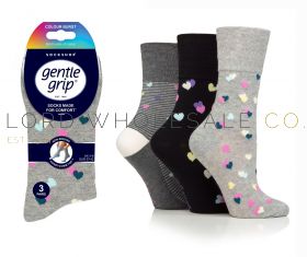 Ladies Colour Burst Sweetheart Gentle Grip Socks by Sock Shop 3 Pair Pack