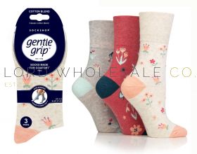 12-SOLRH264G3-Ladies Floral Memoir Gentle Grip Socks by Sock Shop 3 Pair Pack