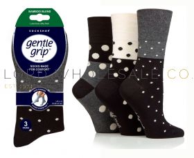 12-SOLRM39G3-BAMBOO Ladies Mono Spots Gentle Grip Socks by Sock Shop